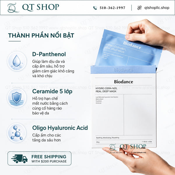 Mặt Nạ Thạch Biodance HYDRO CERA-NOL REAL DEEP MASK - 4ea - XANH DƯƠNG