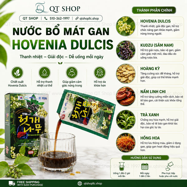 Nước Bổ Mát Gan - Thải Độc Gan TW Hovenia Dulcis Hàn Quốc - 30 gói - DỒN HỘP