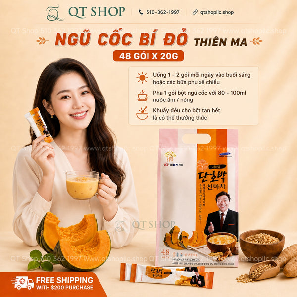 Ngũ Cốc Bí Đỏ Thiên Ma Hàn Quốc - Bịch 48 gói x 20g