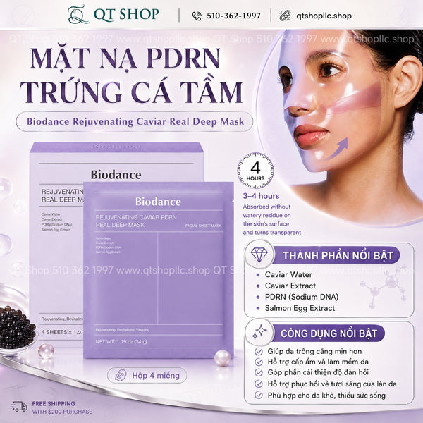 Mặt Nạ Thạch Biodance Rejuvenating Caviar PDRN Real Deep Mask - Hộp 4 miếng