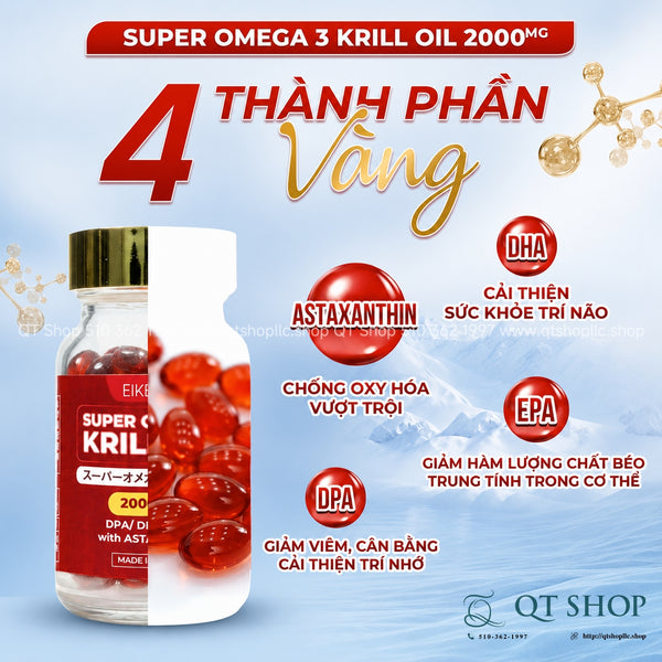 Dầu Nhuyễn Thể Eikenbi Super Omega 3 Krill Oil 2000mg - Hộp 60 viên
