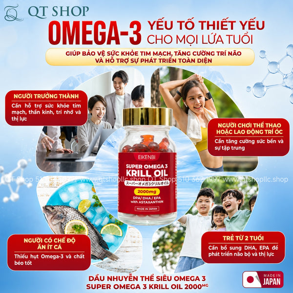 Dầu Nhuyễn Thể Eikenbi Super Omega 3 Krill Oil 2000mg - Hộp 60 viên