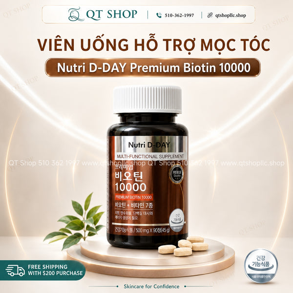 Viên uống hỗ trợ mọc tóc Nutri D-DAY Premium Biotin 10000 - Hộp 90 viên