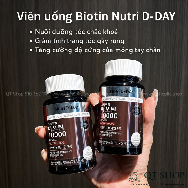 Viên uống hỗ trợ mọc tóc Nutri D-DAY Premium Biotin 10000 - Hộp 90 viên