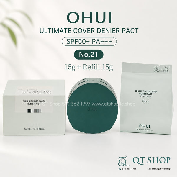 Phấn Tươi OHUI Ultimate Cover Denier Pact Tông #21 - Hộp 15g + 1 lõi refill 15g