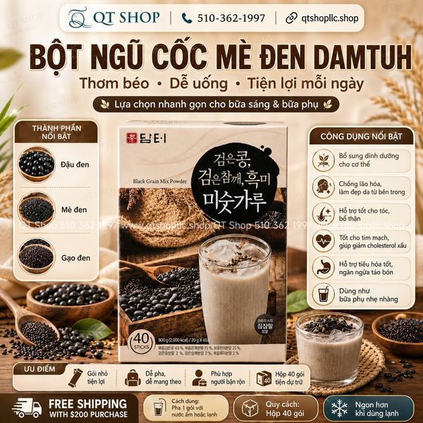 Bột Ngũ Cốc Mè Đen Hàn Quốc Damtuh Black Grain Mix Powder - Hộp 40 gói