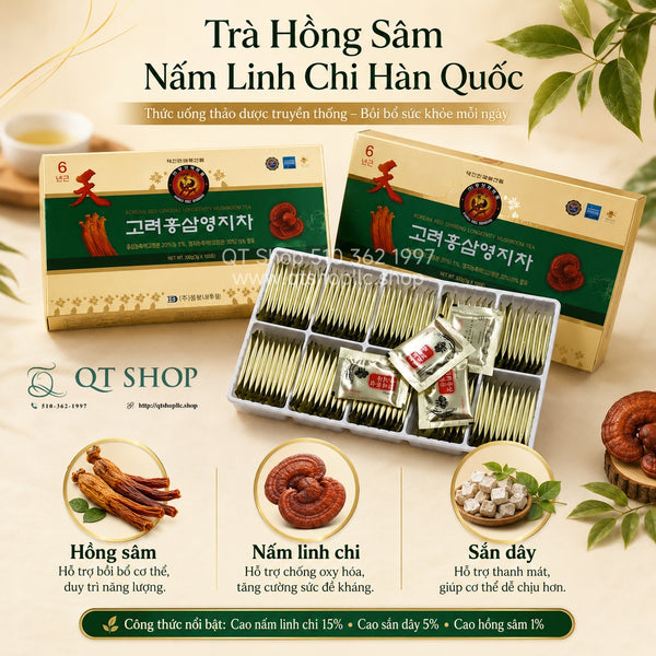 Trà Hồng Sâm Nấm Linh Chi Hàn Quốc - Hộp 100 gói