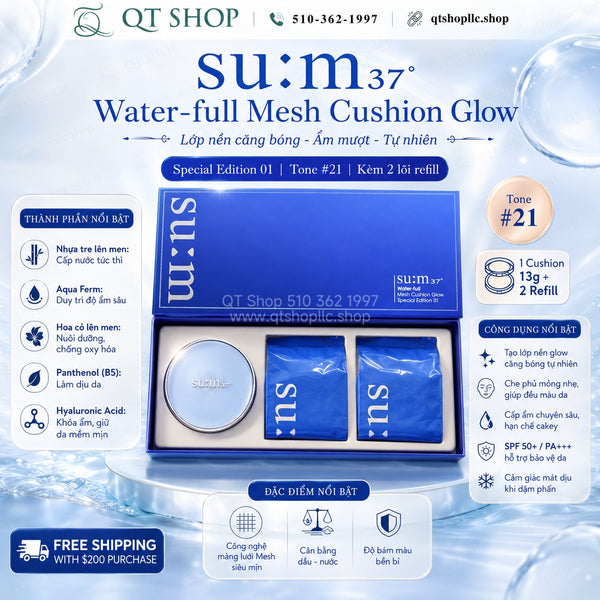 Set Phấn Nước Su:m37 Water-Full Mesh Cushion Glow Special Edition 01 - Tông #21