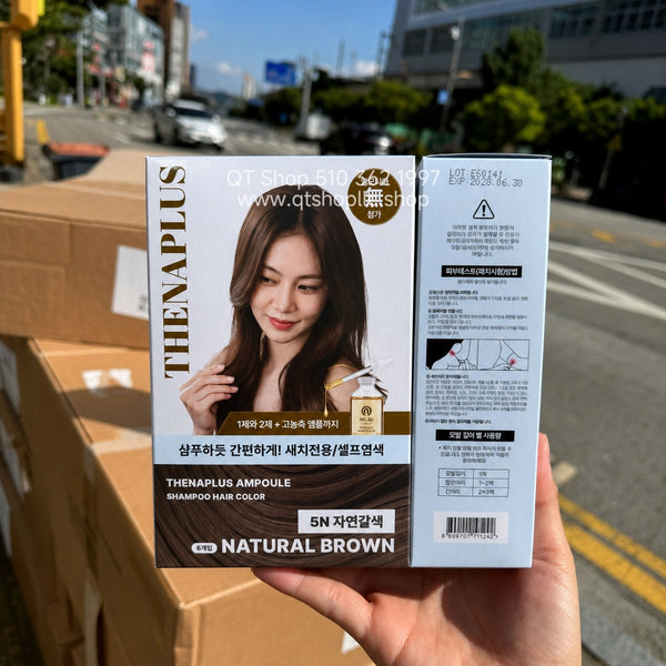 Gội nhuộm phủ bạc Hàn Quốc - Màu Natural Brown - 5 gói - THENAPLUS Ampoule Shampoo Hair Color
