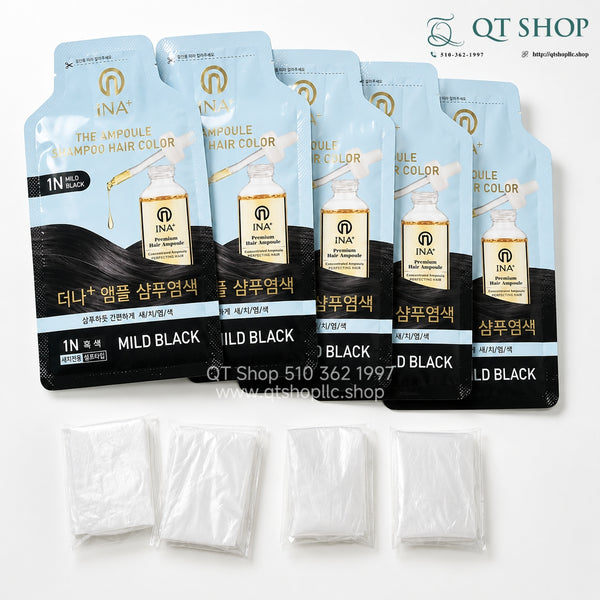 Gội nhuộm phủ bạc Hàn Quốc - Màu Mild Black - 5 gói - THENAPLUS Ampoule Shampoo Hair Color