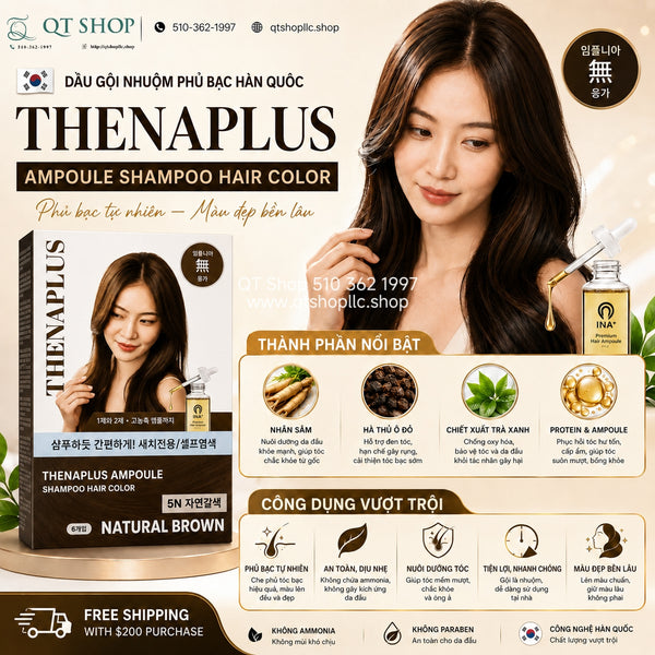 Gội nhuộm phủ bạc Hàn Quốc - Màu Natural Brown - 5 gói - THENAPLUS Ampoule Shampoo Hair Color
