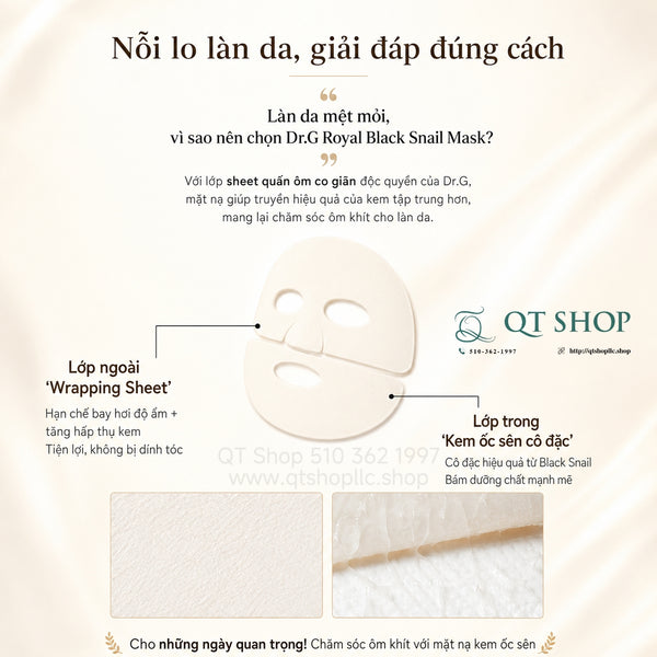 Mặt Nạ Kem Ốc Sên Đen Dr.G Royal Black Snail Cream Mask - Hộp 10 miếng