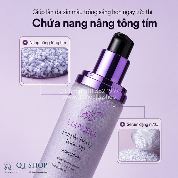 Tinh Chất Chống Nắng Louvcell Purple Berry Tone Up Sunserum SPF 50+ PA++++ - 50g