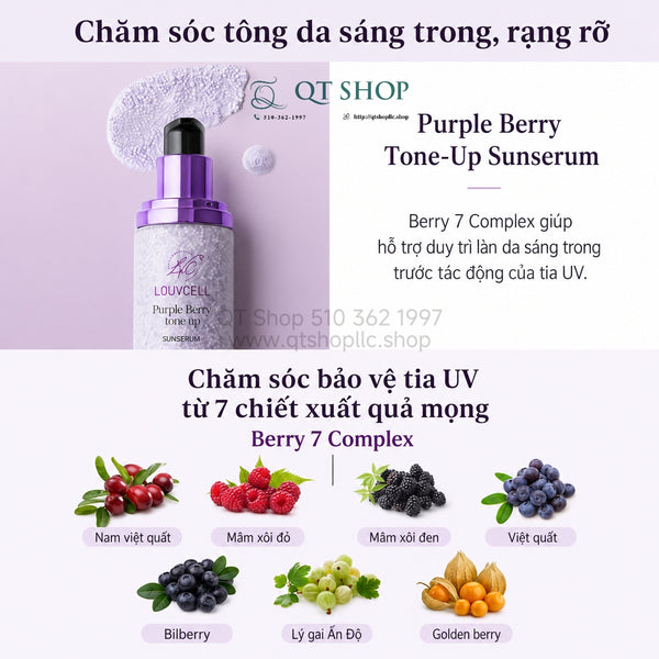 Tinh Chất Chống Nắng Louvcell Purple Berry Tone Up Sunserum SPF 50+ PA++++ - 50g