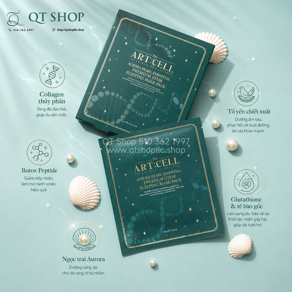 Mặt Nạ Thạch The Artcell Aurora Pearl Essential Premium Stem Sleeping Mask Pack - Hộp 4 miếng