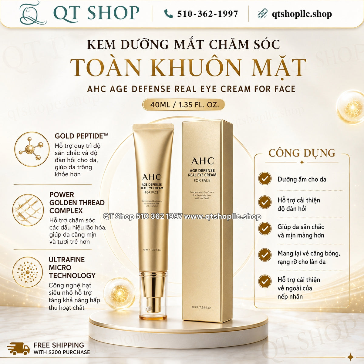 Kem Dưỡng Mắt AHC Age Defense Real Eye Cream For Face Hàn Quốc - 40ml
