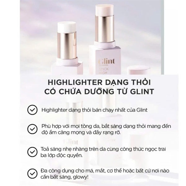 Glint Stick Highlighter 02 Milky Moon - Phấn nhũ bắt sáng dạng thỏi - EXP 202705