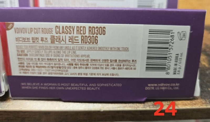 VDIVOV - @ - Son Lip Cut Rouge - Màu Classy Red RD306 - EXP 2028.03