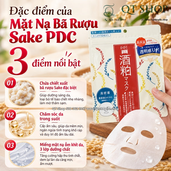 Mặt Nạ Bã Rượu Sake PDC Wafood Made - Japan - 10 miếng
