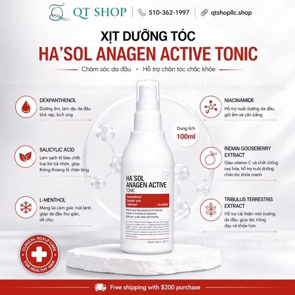 HA'SOL - Xịt Dưỡng Tóc Anagen Active Tonic - 100ml - EXP 202901