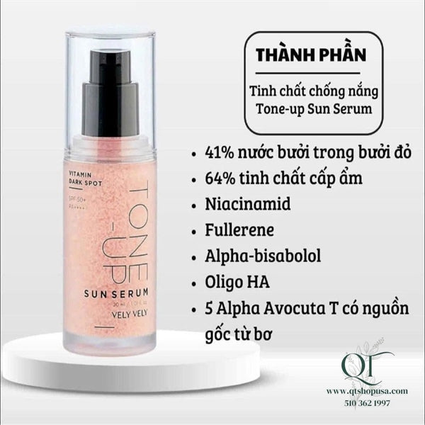 VELY VELY - Tinh Chất Chống Nắng Vitamin Dark Spot Tone-Up Sun Serum 30ml - EXP 202905