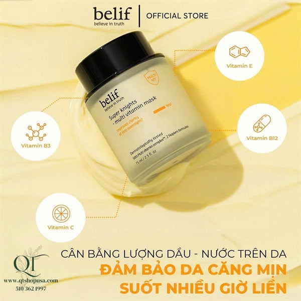 Mask Ngủ - Mặt Nạ Ngủ Belif - Màu Vàng - Trắng da - EXP 202803