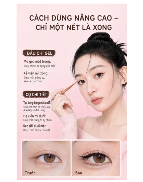 PINKPUNK- Bút Kẻ Mắt Gel Hai Đầu, Đầu Gel 1.5mm - Màu Đen