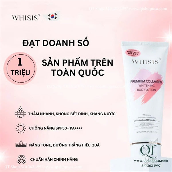 WHISIS - Body Chống Nắng Premium Collagen Whitening Body Lotion - 200ml - EXP 202808
