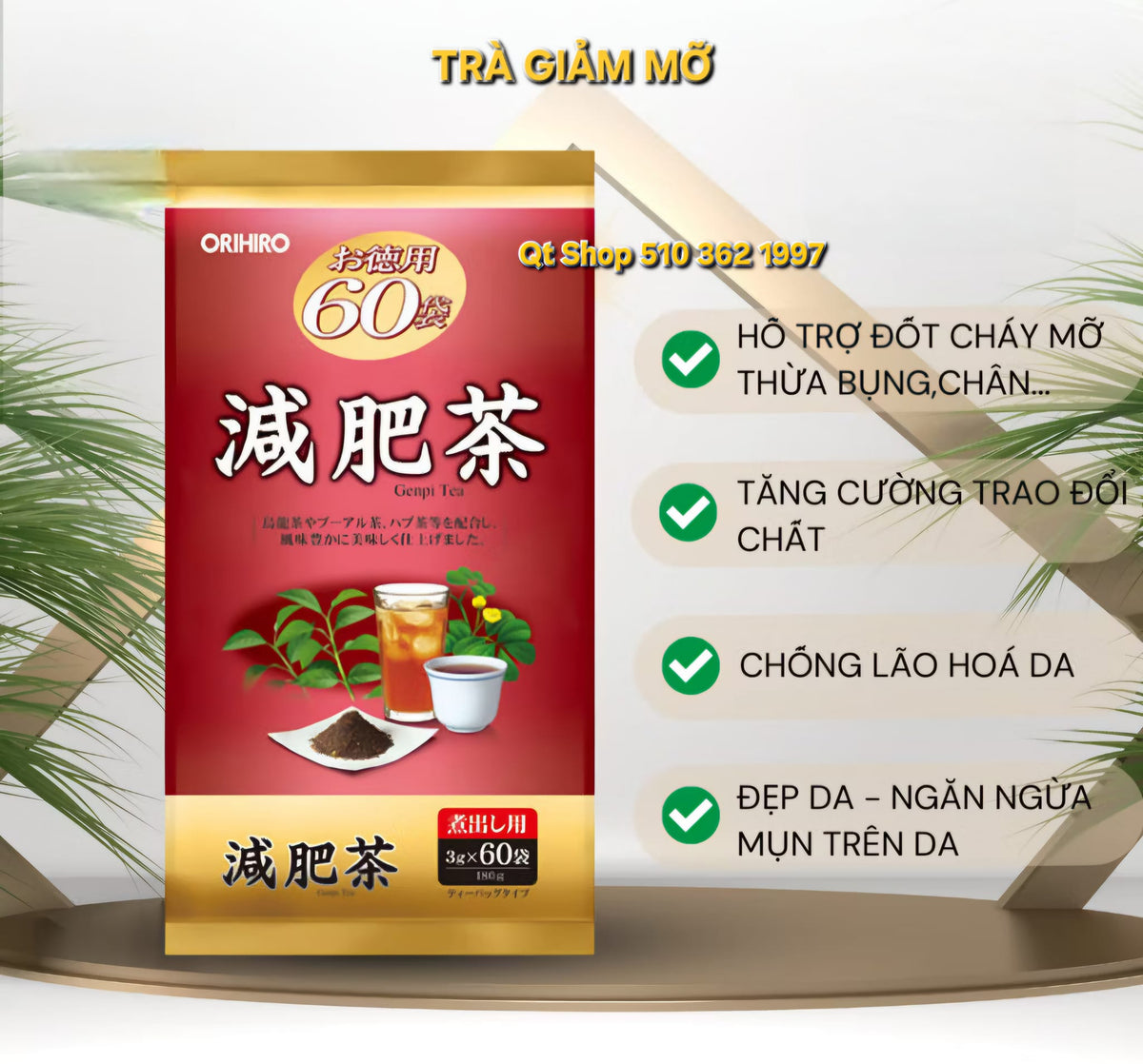 ORIHIRO - Trà Giảm Mỡ Genpi- 60 gói - Japan - EXP 202809