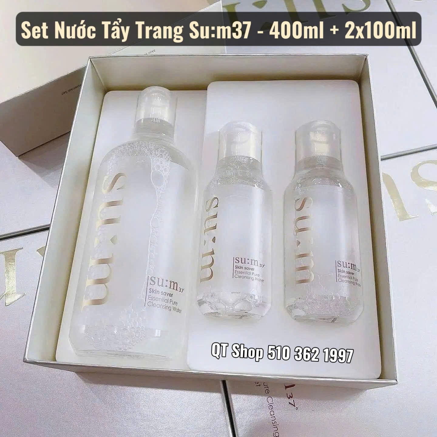 Set Nước tẩy trang Su:m37 Skin Saver Essential Cleansing Water - 400ml + 2x100ml